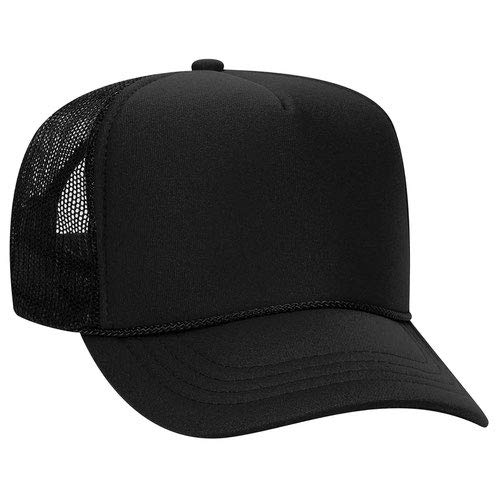 Ashen Fane Kids' Polyester Foam Front 5 Panel High Crown Mesh Back Trucker Hat - color: Black
