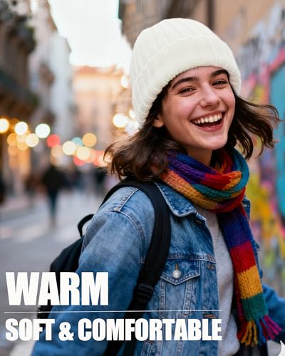Fleece Lined Wool Beanie Hat Women Men,Winter Knit Chunky Snow Cap - color: 1-beige