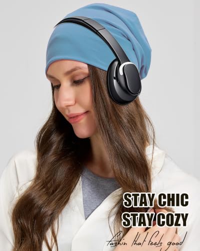 100% T-Shirt Cotton Slouchy Beanie Women Men,Lightweight Chemo Hat - color: Light Blue(2-layer)