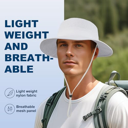 VOBOOM Unisex Wide Brim UV Protection Fishing Sun Hat - color: White