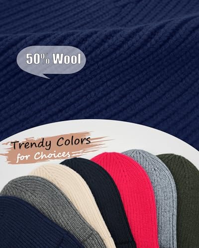 Wool Beanie for Men Women, Seamless Knit Cuffed Warm Winter Hats - color: 1pcs-navy Blue