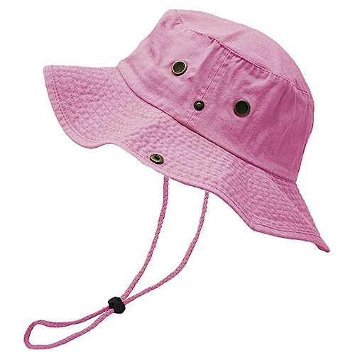 Glory Max Washed Cotton Bucket Hat with Chin Strap Fishing Sun Safari Boonie Cap - color: Pink, size: Large-X-Large