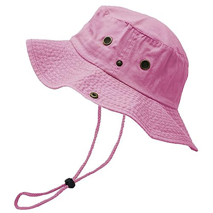 Glory Max Washed Cotton Bucket Hat with Chin Strap Fishing Sun Safari Boonie Cap - color: Pink, size: Small-Medium