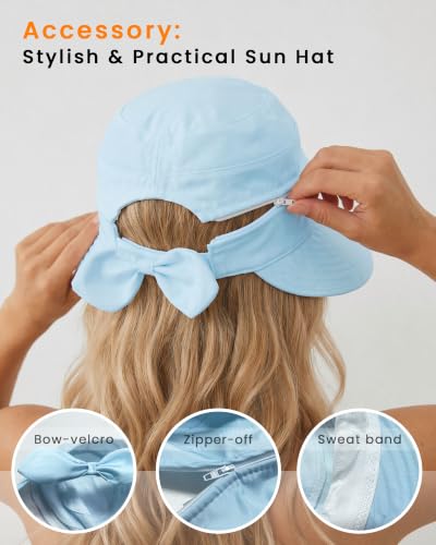 CHUNG 2 Pack Women Sun Visor Hat Wide Brim Summer UV Protection Zip-Off - color: White/Light Blue