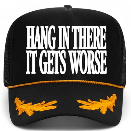 Hang in There It Gets Worse Mesh Back Hat - color: Black/Oak Leaves
