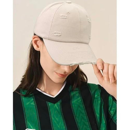 Distressed Baseball Cap for Men Women Cotton Dad Hat - color: Beige