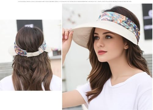 Women Wide Brim Sun Hat Multifunctional Beach Hat Foldable Sun Visor with Removable Neck Flap Bowknot - color: Beige