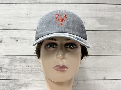 Embroidered Lobster Crawfish Baseball Hats for Men Women - color: Crawfish Lobster (Washed Gray)