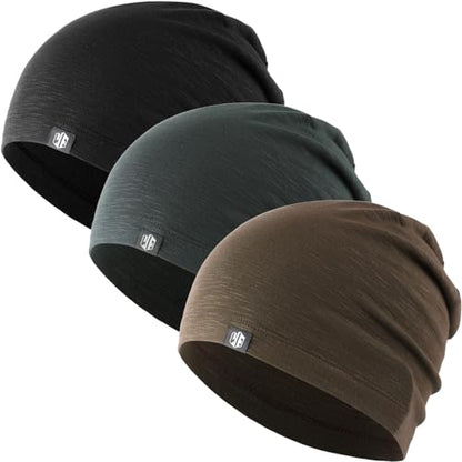 WTACTFUL 3-Pack Soft Viscose Slouchy Beanie Skull Cap for Men and Women - color: Black+gray+brown