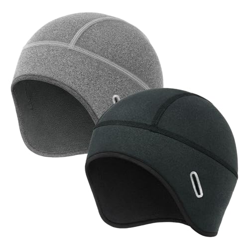 MELASA 2 Pack Winter Helmet Liner Skull Cap with Glasses Slots - color: Black & Light Grey
