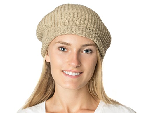 an Fall Winter Knit Beanie Beret Hat for Women Soft Knit Lining Many Styles - color: Beige