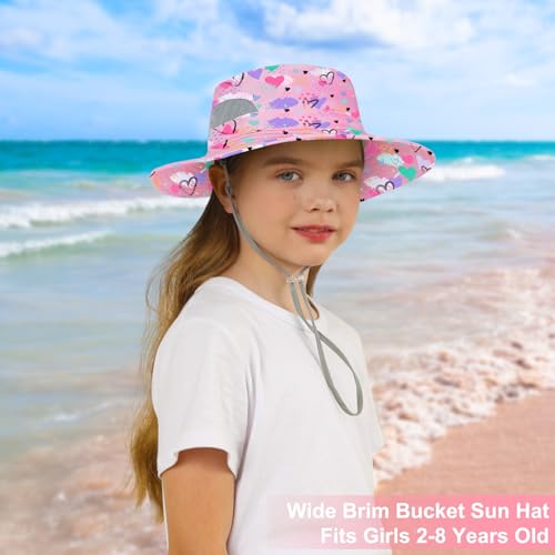 ICOSY Kids Sun Hat, UPF 50+ Girls Beach Hat for Toddler Kids - color: Pink Hearts