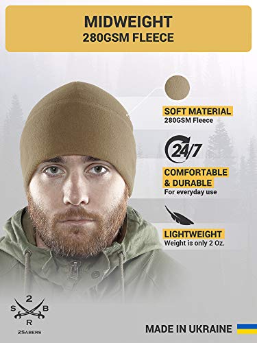 2SBR 2SABERS Fleece Winter Warm Watch Cap - Mens Outdoor Skull Beanie Hat - color: Coyote, size: Large