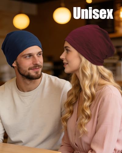 100% Cotton Thin Summer Slouchy Beanie Hat for Women Men Chemo Cap - color: 1pc Navy Blue, size: Large