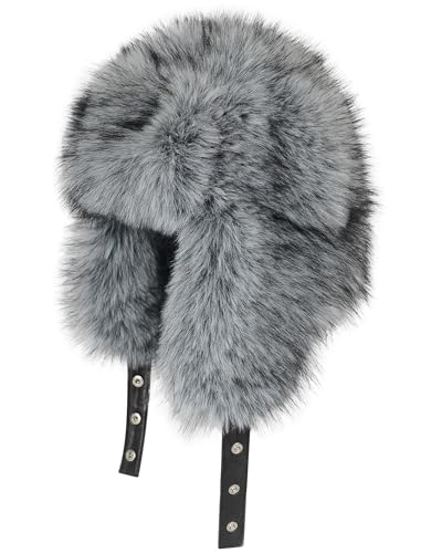 Peicees Faux Fur Russian Trapper Hat, Winter Warm Hat with Ear Flaps for Adult Cold Weather Outdoor - color: Grey