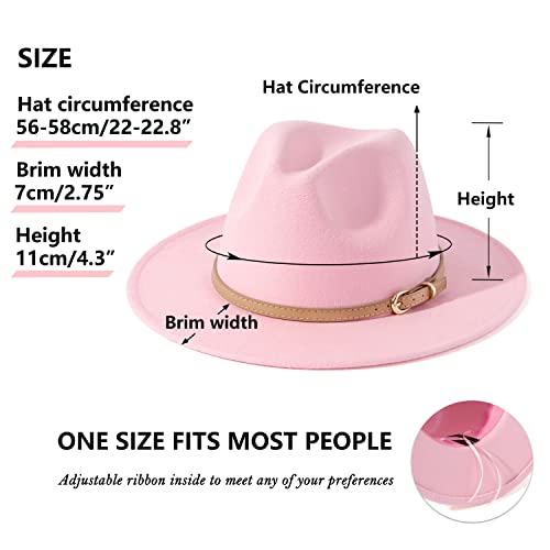 Lisianthus Women Classic Felt Fedora Wide Brim Hat with Belt Buckle - color: Pink