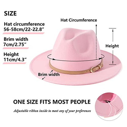 Lisianthus Women Classic Felt Fedora Wide Brim Hat with Belt Buckle - color: Pink