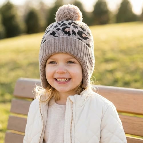 Moon Kitty Baby Girls Earflaps Knit Hats Infant Baby Beanies6-12Months - color: Leopard, size: 3-5T