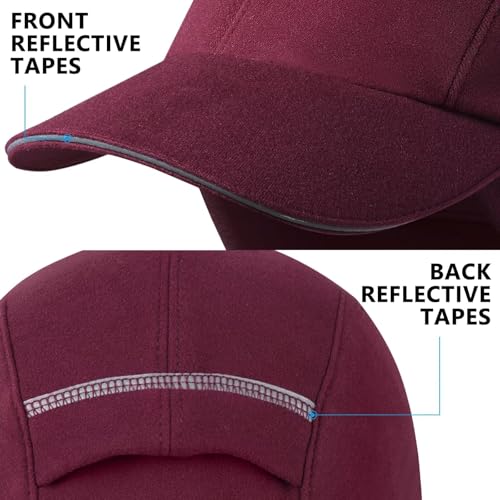 GADIEMKENSD Women's Winter Reflective Fleece Ponytail Hat with Drop Down Ear Warmer - color: Wine Red, size: 7-7 1/8