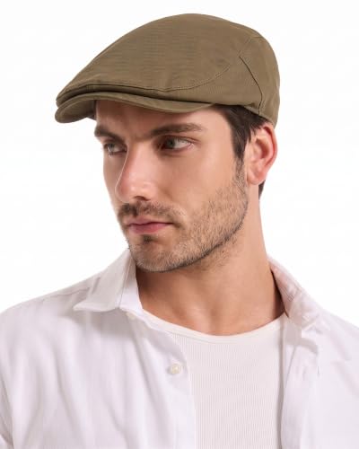 ZLYC Men Cotton Flat Cap Summer Scally Newsboy Beret Driver Hat - color: Back Buckle Brown