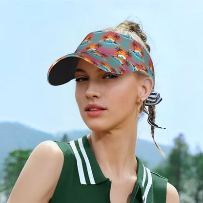Adjustable Lightweight Open Top Sports Sun Visor Hat Cap for Golf Tennis - color: Retro Sunset Beach Wave