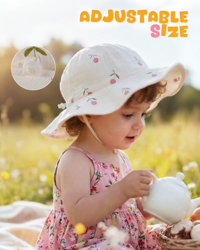 HONGTEYA Baby Sun Hat Muslin Wide Brim Toddler Girl Beach Bucket Hat - color: Rose/Pinktulip, size: 0-6 Months