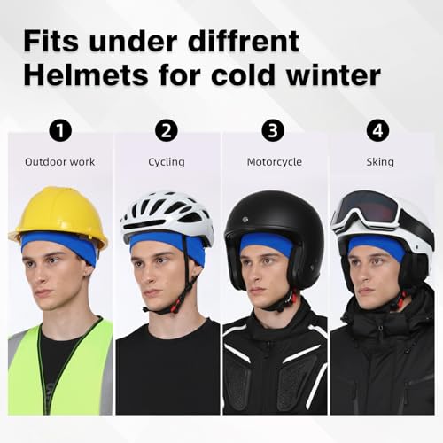 2 Pack Thermal Skull Caps for Men Women Wind-Resistant Fleece Beanie Hats Cold Weather Helmet Liners for Cycling - color: Black+blue