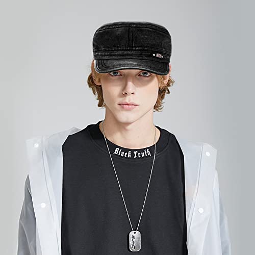Unisex Cadet Army Cap Adjustable Flat Top Cap Washed Cotton Military Hat Baseball Cap - color: Black Navy