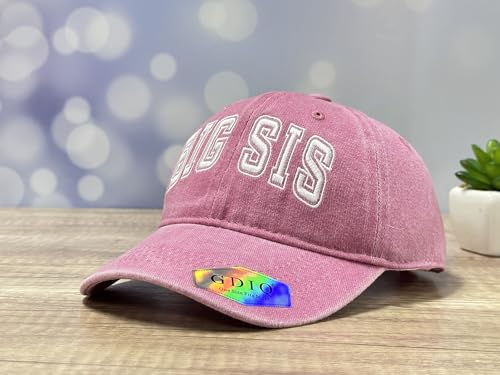 Adjustable Embroidery Animal Baseball Hat for Kid Toddler Child - color: Big Sis (Washed Pink)