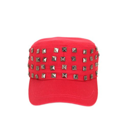 Adjustable Cotton Military Style Studded Front Army Cap Cadet Hat - Diff Colors Avail - color: Fuchsia Red