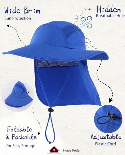Home Prefer UPF 50+ Sun Hat with Neck Flap Wide Brim Fishing Hat for Men - color: Bright Blue