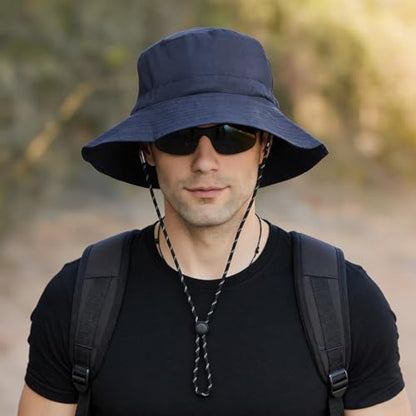 Unisex Waterproof Foldable Bucket Hat Packable Sun Cap for Hiking - color: Navy Blue