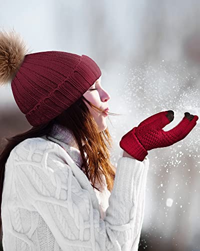 Syhood 4 Pcs Hat and Glove Set Winter Beanie and Glove Set - color: Black and Red