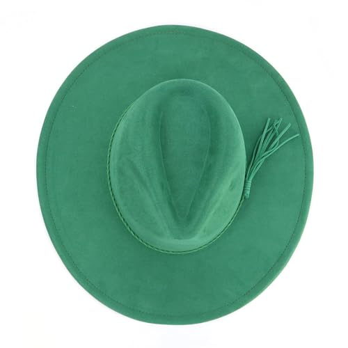 LIDHAY Big Wide Brim Fedora Hats for Women Men Western Suede Hat Large Felt Panama Hat Rancher Hat - color: Green