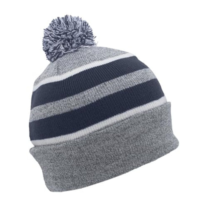 Pacific Headwear Unisex Adult Pacific Headwear Knit Fold Over Pom-pom Beanie - color: Navy/Silver/White, size: One Size