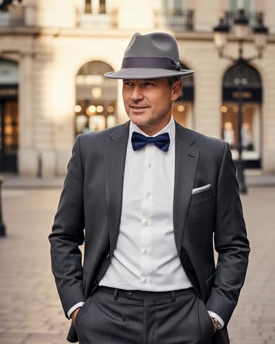 Fedora Hats for Men Women 1920s Short Brim Felt Trilby Hat - color: Light Grey