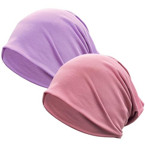 JarseHera 2 Pack Wider Slouchy Beanie for Men Women Oversize Chemo Headwear Large Baggy Skull Cap Cancer Caps Hats - color: 2 Pair,light Purple+dusty Pink-large
