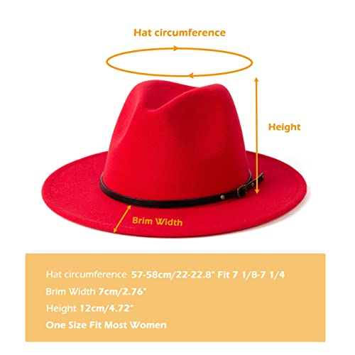 Women Two Tone Wide Brim Fedora Felt Panama Hat - color: Red/Leopard