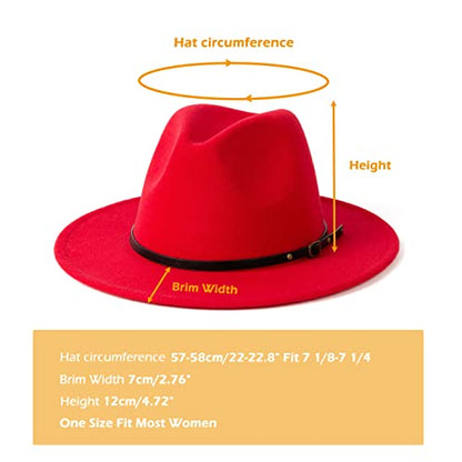 Women Two Tone Wide Brim Fedora Felt Panama Hat - color: Red/Leopard