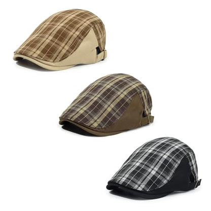 3Pcs Men's Newsboy Caps Cotton Cooling Hat Adjustable Flat Cap for Men - color: 4#-black+coffee+khaki