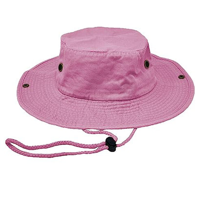 Glory Max Washed Cotton Bucket Hat with Chin Strap Fishing Sun Safari Boonie Cap - color: Pink, size: Small-Medium