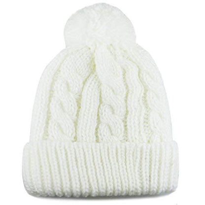 Women and Men Beanie Daily Winter Oversized Thick Stretchy Knitted Pom Pom Beanie Fleece Lined Beanie Hat - color: 1. Curly White
