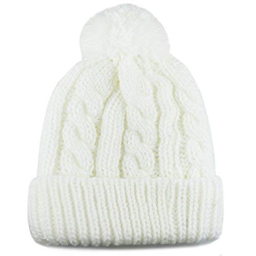 Women and Men Beanie Daily Winter Oversized Thick Stretchy Knitted Pom Pom Beanie Fleece Lined Beanie Hat - color: 1. Curly White
