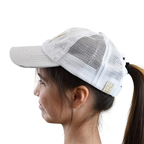 C.C. Childrens' Kids' Girls' Criss Cross High Bun Adjustable Mesh Trucker Baseball Cap - color: Bee Happy, White