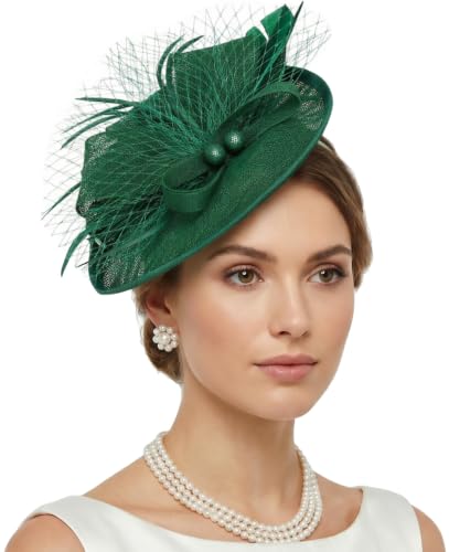 DRESHOW Fascinators Hats for Women Tea Party Hat Vintage Derby Pillbox Kentucky Hat Church Cocktail Headwear - color: 9.5" Diameter / Green