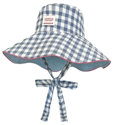 Sun Hats for Women Reversible Plaid Sun Cap Bucket Hat Wide Brim UV Protection Beach Hats 2025 Summer Travel Cap Fishing Hat - color: Blue