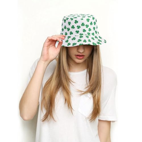 Bucket Hat for Women Men, Cotton Reversible Double Side Wear Sun Hats Beach Fisherman Hat - color: St Patrick's Day
