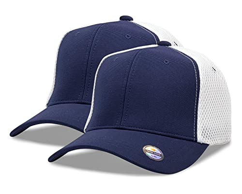 [2 Pack] Hybrid Stretch-Fitted Trucker Cap, Baseball Cap with Air Mesh - color: 2pk Navy/White (Air Mesh), size: Large-X-Large