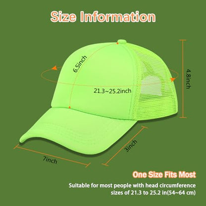 OKBA 5 Pack Sublimation Blank Baseball Cap Adjustable Hat Polyester Mesh Trucker Hats for Men and Women - color: 5pcs*neon Green Hat
