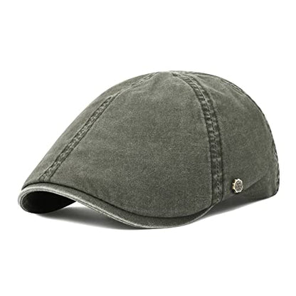 VOBOOM Cotton Flat Cabbie Hat Gatsby Ivy Irish Hunting Newsboy Cap - color: Washed Army Green